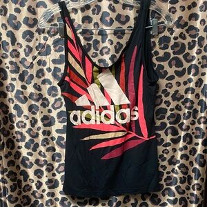 Adidas Women's Black and Pink Graphic Tank Top